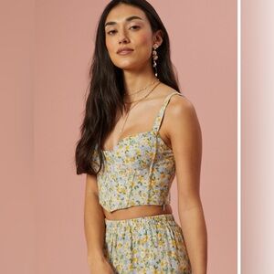 Blue and Yellow Floral Bustier Crop Top